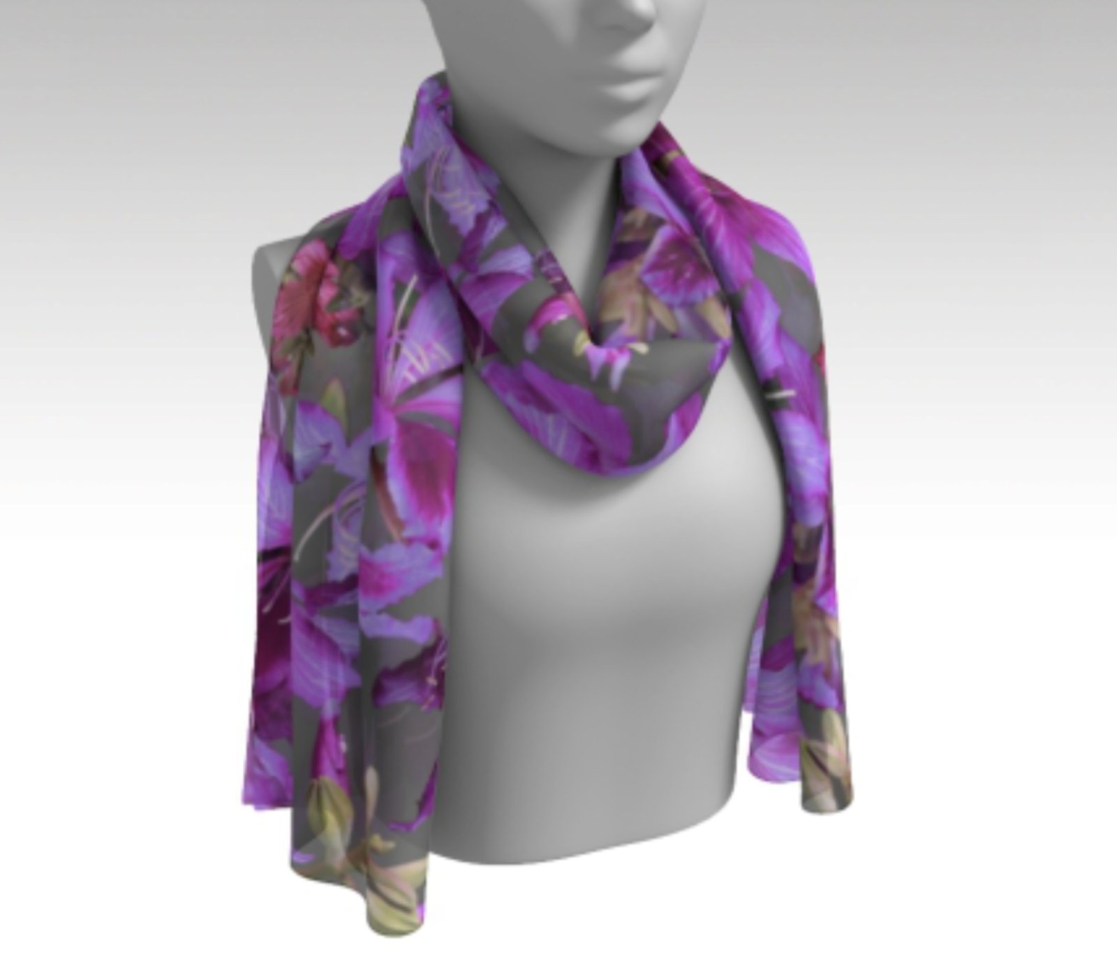 Silk Gauze Scarf Bauhinia Print Nancy Wilder Wearable Art